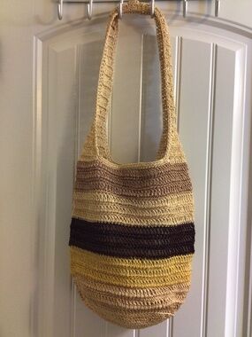 Vintage Timmy Woods Beverly Hills Multi-colored Crochet Raffia Shoulder Bag